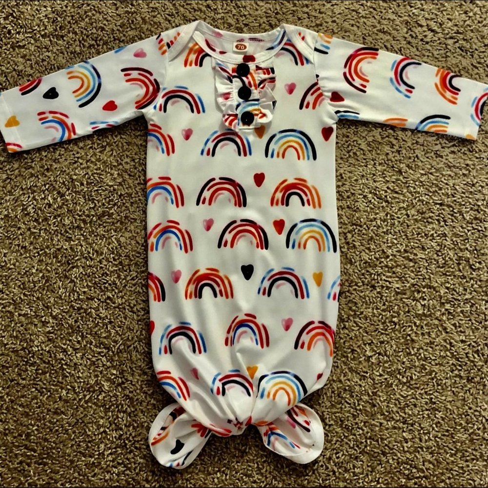 Rainbow Newborn Infant Knotted Gown Hospital Outfit, 0–3 Months